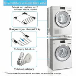 Verstelbaar Wasmachine & Droger Stapelrek – Universeel Model – Met Bevestigingsbanden & Anti-slip Pads — thumbnail 2