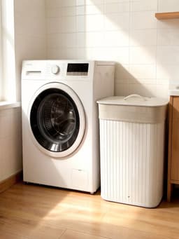 Hoppa! Wasmand | Opvouwbare Wasbak Met Deksel | Uitneembare Katoenen Waszak | 72L Wasbox | Bamboe | Waskist | Wit | 40 x 30 x 60 cm (BxDxH) — thumbnail 4