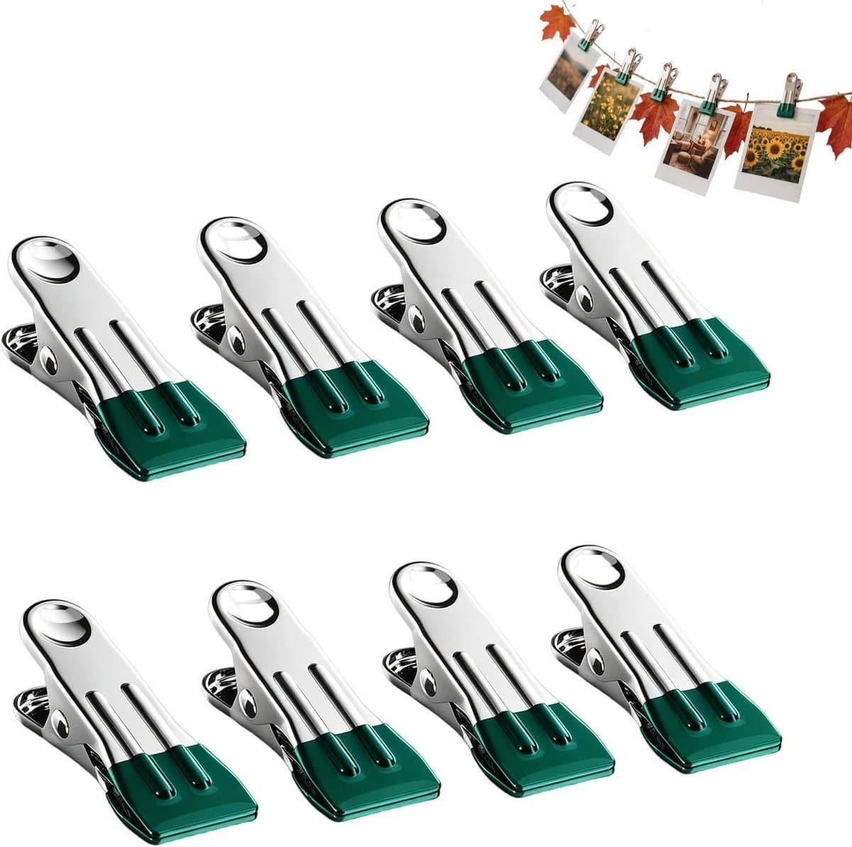 Stevige Wasknijpers - Kleding Klemmen - Kleding Ophangen - Roestvrij Staal - 8 Stuks - Groen — afbeelding 1