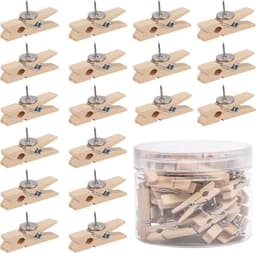 Houten Clips - Pushpins met Klem - Decoratief Bevestigen - Met Veer Mechanisme - 50 Stuks - Houtkleur — thumbnail 1