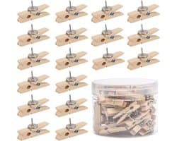 Houten Clips - Pushpins met Klem - Decoratief Bevestigen - Met Veer Mechanisme - 50 Stuks - Houtkleur
