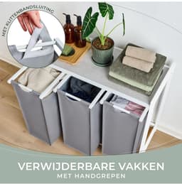 DnA® Wasmand 3 Vakken - Wasmand - Wassorteerder - Wasmand Met Deksel - Grijs/Wit - 36cm x 86cm x 73cm — thumbnail 3