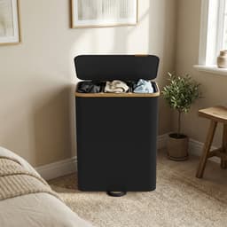 SONGMICS - Wasmand - Wasmand met Deksel - 3 Vakken - Uitneembare Waszak - 170 Liter Capaciteit — thumbnail 4