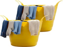 Excellent Houseware Flexibele wasmand - 2x - geel - 30 liter - kunststof - 54 x 37 cm - met handvatten — thumbnail 1
