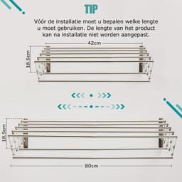Aurixi® Wanddroogrek –Wasrek Goed voor 5.6 Meter Wasgoed – Uitschuifbaar Droogrek - Telescopisch Doucherek - Wanddroogrek Inklapbaar Uitschuifbare Lengte - Zilver- 59cmx 80cm x 19cm — thumbnail 4