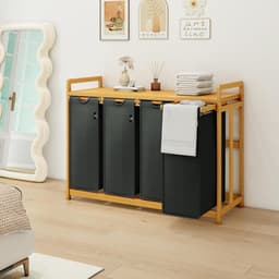 Aurixi® Wassorteerder 4 vakken - Wasmand 4 vakken 200 Liter - Wasmand Met Opbergplank –Grijs - 103cm x 42cm x 77cm — thumbnail 4