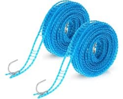 6-delige antislip waslijnset met haken, draagbaar, geschikt voor reizen, kamperen, thuis, in de tuin en wildkamperen (10 meter).