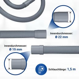 Afvoerslang 2,5 meter voor wasmachine en vaatwasser met 19/22 mm aansluiting en slanghaak — thumbnail 5