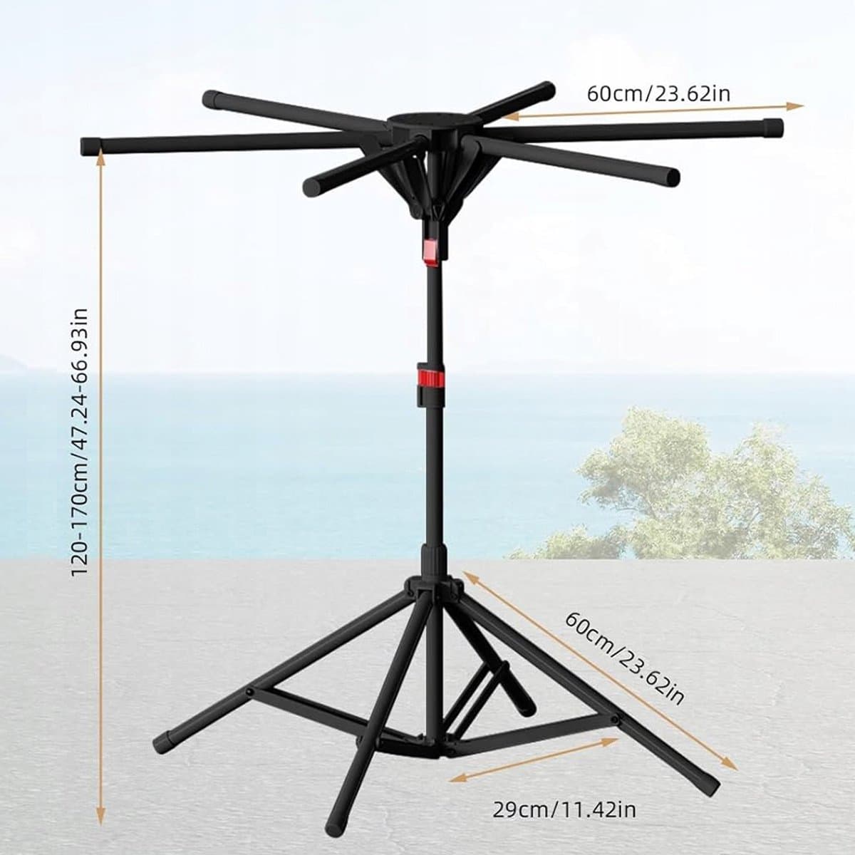 Wasrek - Uitschuifbaar Wasrek - 6 Armen - Zwart - Carbonstaal Verstelbaar 120-170cm - Inklapbaar met 20 Windhaken — afbeelding 1