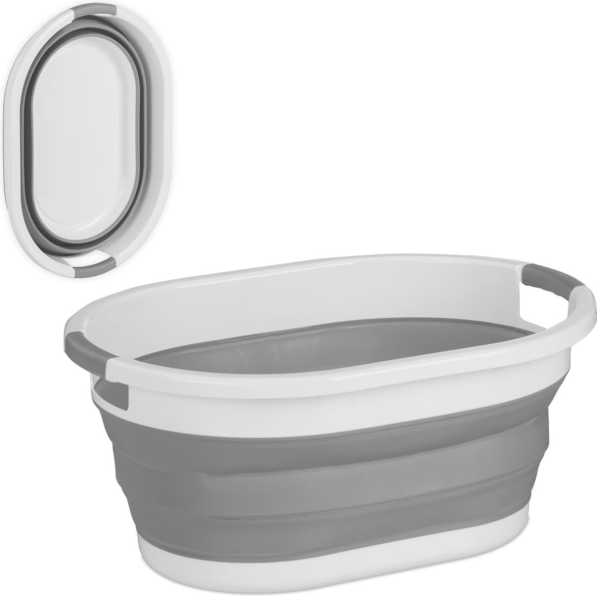 opvouwbare wasmand - 24 liter - kunststof - ruimtebesparend inklapbaar - handgrepen - grijs-wit — afbeelding 1