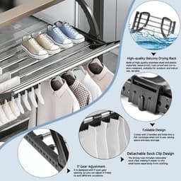 Balkonwasdroger, roestvrij staal, 50 cm, balkondroger, inklapbaar, hangdroger, wasrek, wanddroger, radiator, zwart, hangwasdroger, washanger, balkon, droger voor binnen en buiten — thumbnail 2