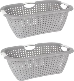 2x stuks kunststof wasmanden grijs 26 liter - Draagwasmand met handvatten — thumbnail 1