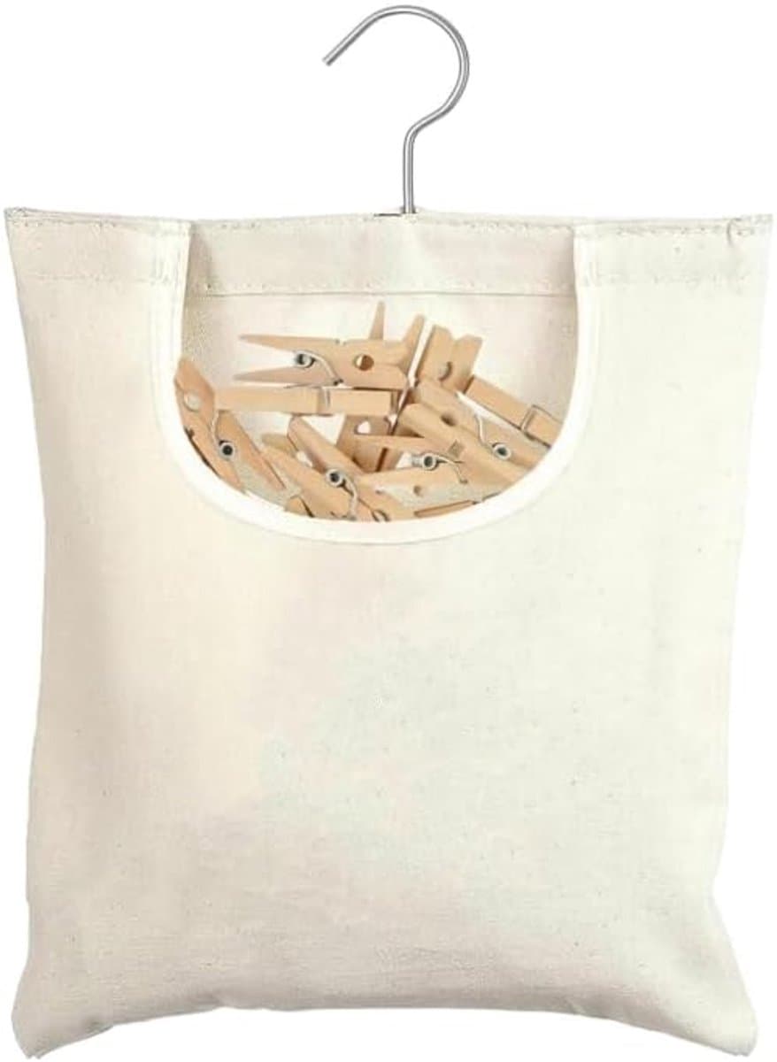 Wasknijperzak - Wasknijpermand - Wasknijpertas - Wasknijperopbergtas - Draagbare Wasknijper - Sokkenopbergtas - 31 x 24 cm - Met Haken - Wasknijperzak Om Op Te Hangen - Herbruikbaar - Houdt pegs schoon en droog - Praktisch — afbeelding 1