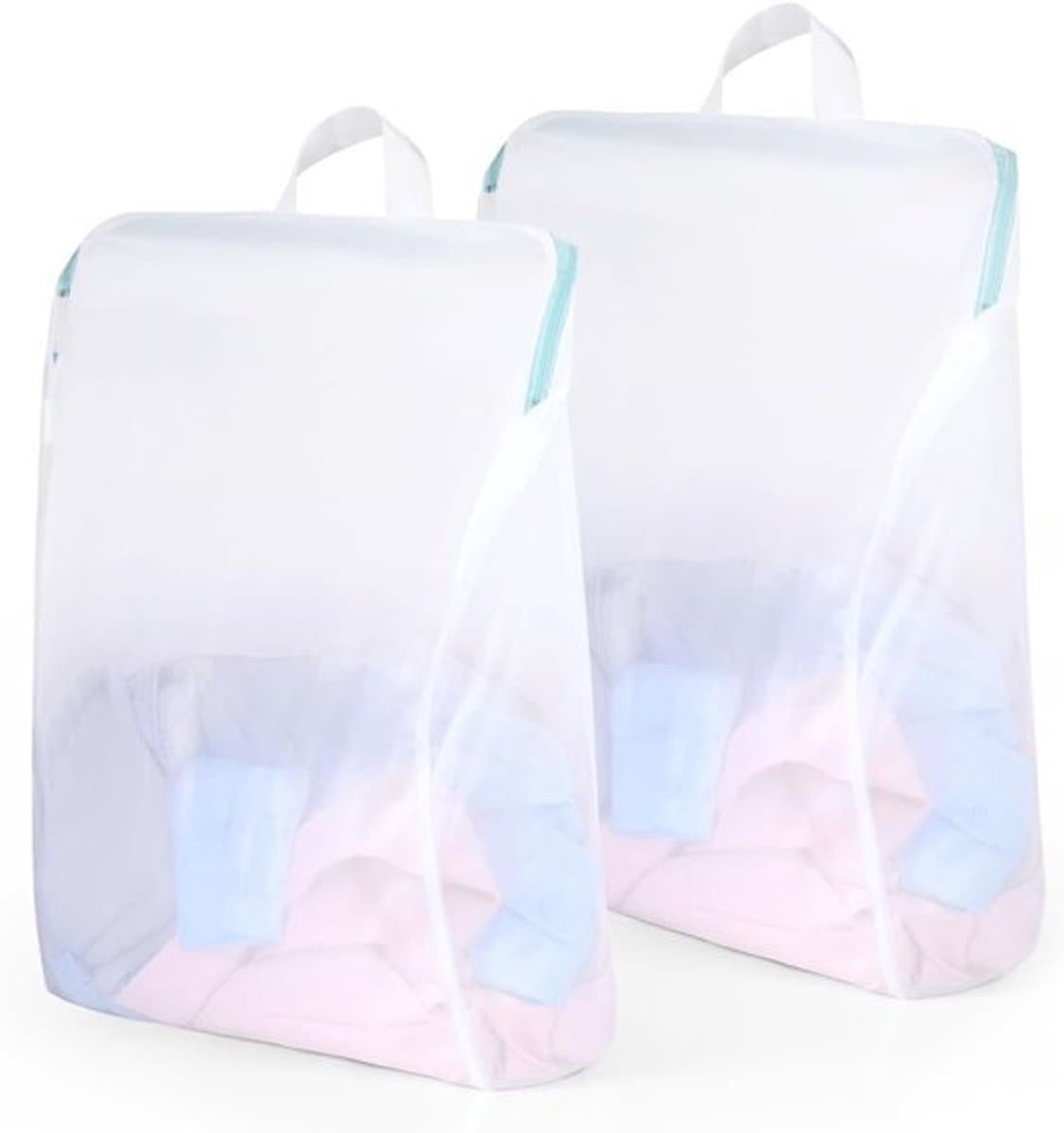 Herbruikbare wasnetten - voor ondergoed en blouses - Mesh-waszakken - met rits en handvat - Set van 2 - 40 x 50 cm — afbeelding 1