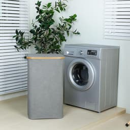 IEGrow Wasmand voor wasgoed, 110 liter, XL, met deksel en handvat, hoge wasmand met binnenzak, voor vuile kleding, speelgoed handdoeken (grijs) — thumbnail 2
