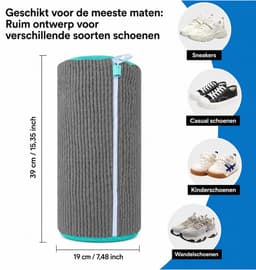 Kaiyaya - 2 stuks waszak voor schoenen - beschermt en voorkomt schade - schoenenwaszak met rits - voor wasmachine - voor sneakers en sportschoenen - grijs, 39x19 cm — thumbnail 4
