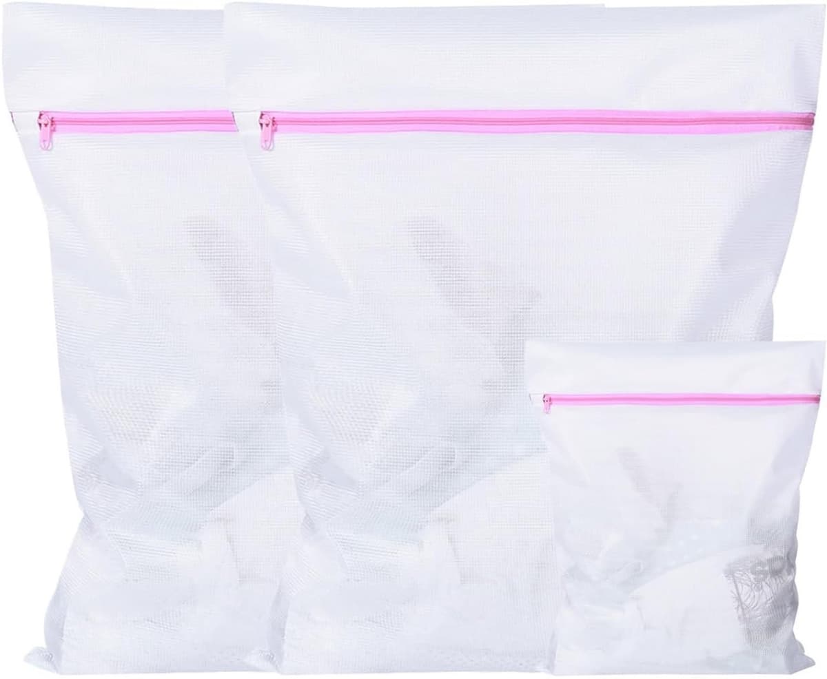 Set van 3 grote wasnetten voor de wasmachine, 60 x 60 cm en 20 x 30 cm, fijnmazige waszakken met verborgen rits, duurzaam en scheurbestendig, ideaal voor kleding, gordijnen en jassen — afbeelding 1