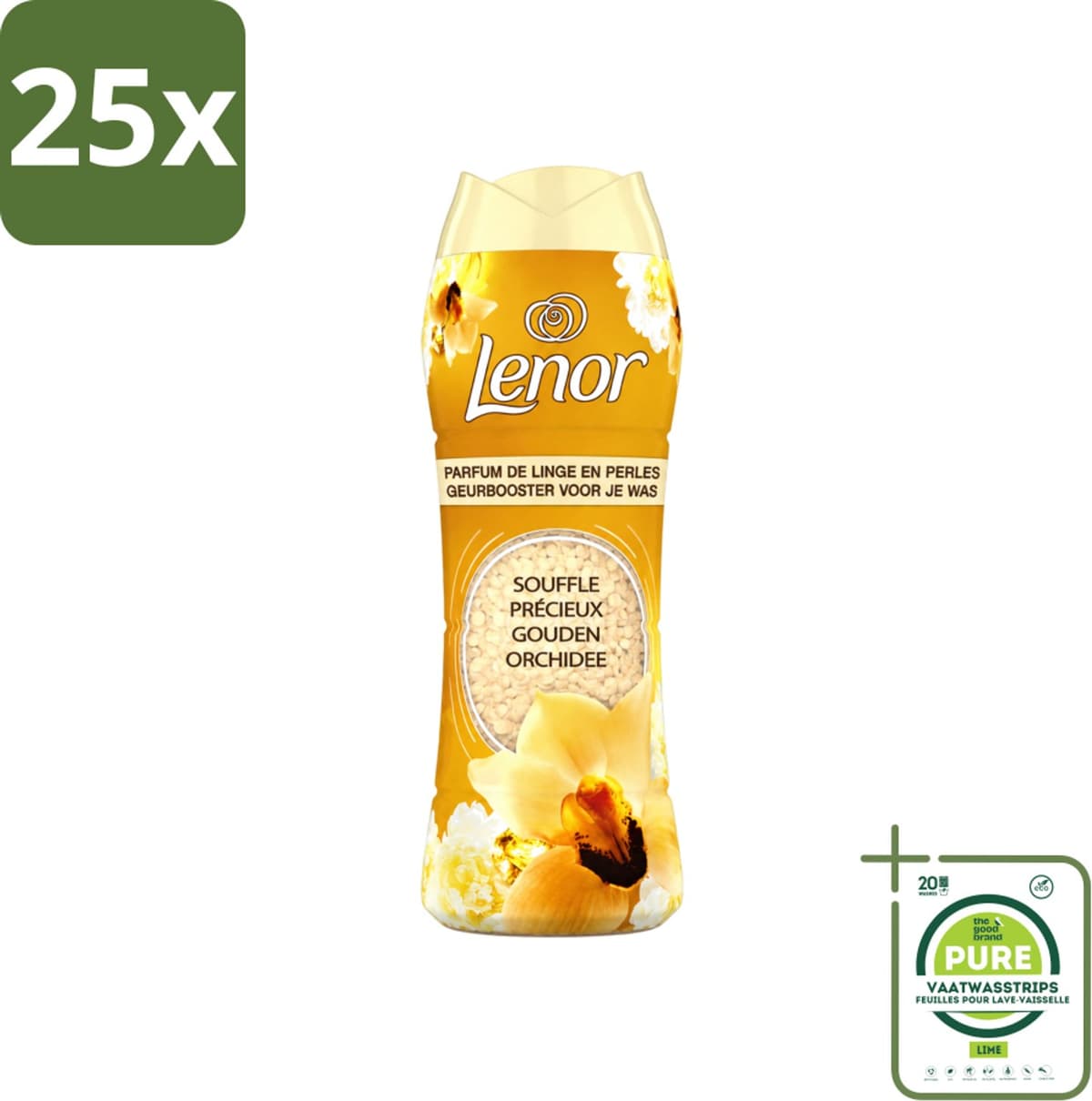 25 x Lenor - Geurbooster - Gouden Orchidee - 22 Wasbeurten - Grootverpakking - Vaatwasstrips - Geurbooster Was - Geur In Was - Geur In Kleding - Wasgeur - Geur In Wasmachine — afbeelding 1