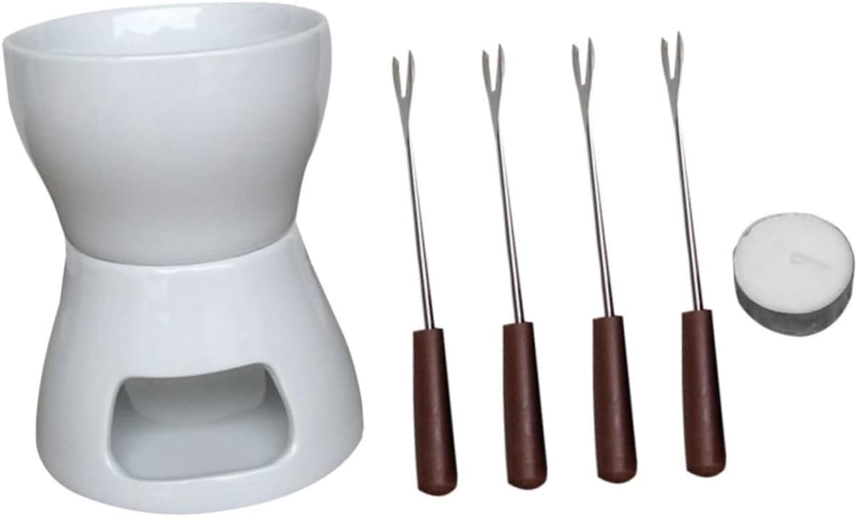 1set Ceramic Melting Stove Set Voor Thuis Voor Chocolade Kaas Boter Met Inclusieve Vorken Duurzaam Sterk Voor Fondue Smeltende Snacks — afbeelding 1
