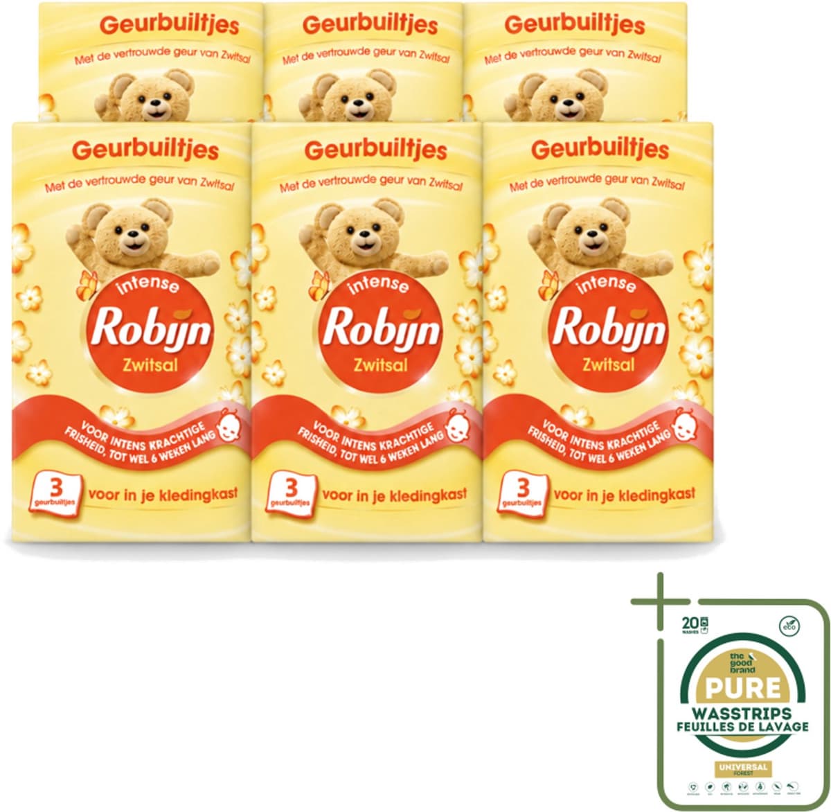 6 x Robijn - Zwitsal - Geurbuiltjes - Zachte Babygeur - Hypoallergeen - 3 Geurbuiltjes - Wasstrips - Zwitsal Geur - Geurbuiltjes - Babygeur - Kastgeur - Ladegeur — afbeelding 1