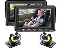 Wkzay Babyautocamera, set van 2 stuks, HD 1080P, 150° groothoek, nachtzicht, instelbaar ledlicht, eenvoudige installatie, babyveiligheid, achterbankbewaking voor autoritten