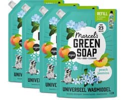 Marcel's Green Soap Kleur Wasmiddel Navulling - Perzik & Jasmijn - 4 x 1L - 92 wasbeurten