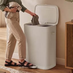 Wasmand Opvouwbare wasmand voor vuile was Grote inhoud van 160 liter Twee gescheiden vakken+afneembare waszakken+deksel tegen geurtjes en handvat aan de onderkant Stevig frame Waterafstotend en gemakkelijk te reinigen 56 x 47 x 75 cm Beige — thumbnail 3