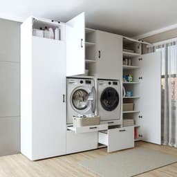 Roomart SERIE 2 Wasmachine Ombouwkast 254x240 cm - Kastenwand met 2 Hoge Kasten - Wit — thumbnail 1