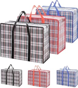 Set van 6 kunststof zakken met ritssluiting, 60 x 50 x 20 cm, opvouwbare organizer met ritssluiting, herbruikbaar, groot kledingrek met handvat, voor opslag, winkelen — thumbnail 1