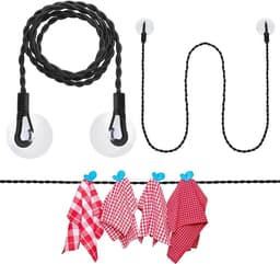 Wasrek, reflecterend, voor camping en reizen, 1,5 m lange nylon kabel met clip, voor binnen en buiten, waslijn (zwart) — thumbnail 1