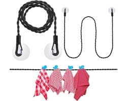 Wasrek, reflecterend, voor camping en reizen, 1,5 m lange nylon kabel met clip, voor binnen en buiten, waslijn (zwart)