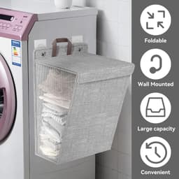 Opvouwbare wasmand voor aan de muur – Draagbare hangende wasmand voor in de kast (middengrijs) — thumbnail 2