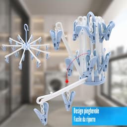 2 stuks - inklapbaar droogrek voor sokken Inklapbaar droogrek met 40 knijpers – compact droogrek voor sokken en ondergoed - blauw - Sokkendroger - Sokken Hanger - Beha's - bh's - Wasrek inklapbaar - Droogcarrousel - Klein Wasrekje - voor op reis — thumbnail 4