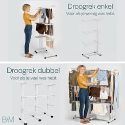 BAUER & MEYER® - Droogtoren met wieltjes XL - 40 Meter drooglengte - Incl. 20 wasknijpers + 1x wasmand - Wastoren inklapbaar - 170 x 134 x 65 cm - Wit — thumbnail 3
