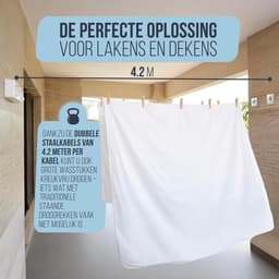 Uittrekbare waslijn voor aan de muur, 2 stalen kabels van 4,2 m, ruimtebesparend, wit, aluminium en kunststof, voor badkamer, balkon en kleine woningen — thumbnail 3