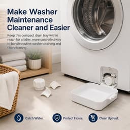 Universele Lekbak Wasmachine - 4-Delige set - Opvangbak Tegen Lekkage - 17.8 x 17.8 cm - Afvoerbak voor Wasmachine en Vaatwasser - Eenvoudig te Installeren - Kunststof - Bescherm de Vloer - Wateropvang - Voor Appartementen,Huurwoningen - Wit — thumbnail 2