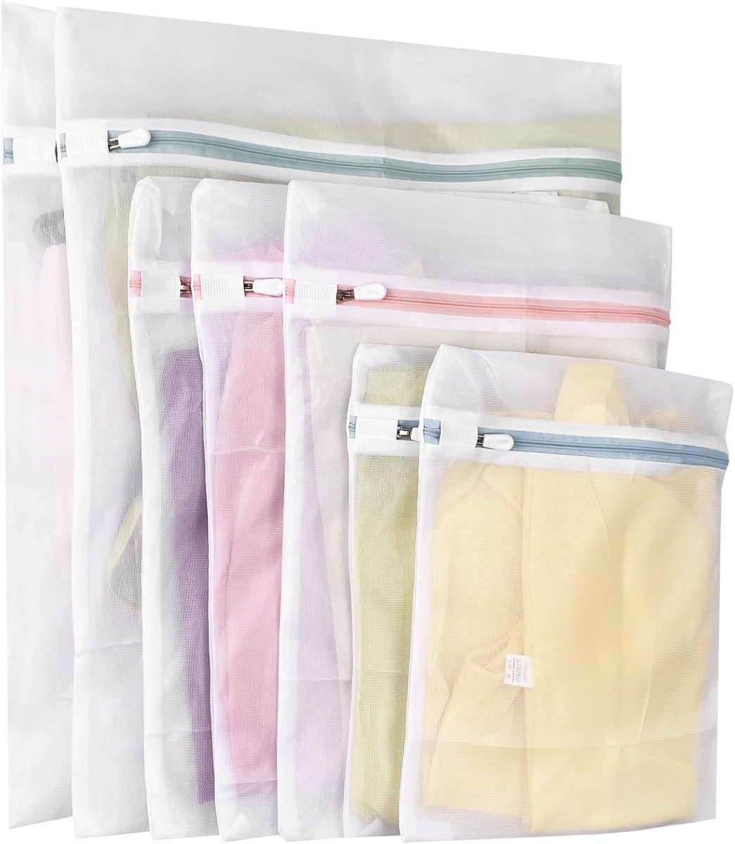 Waszakkenset - Waszakken van mesh speciaal voor de wasmachine - 7-delige set (3 maten) - Met ritssluiting en polyester materiaal - Bescherming voor kleding en handig voor op reis - Kleur ritssluiting willekeurig — afbeelding 1