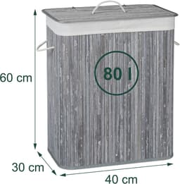Wasmand met deksel - 80 liter - opvouwbaar - grijs — thumbnail 2