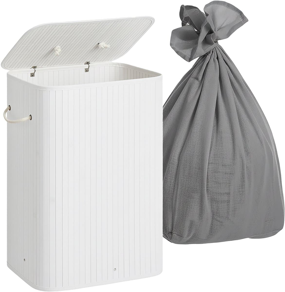 Wasmand 2 vakken - 105 l - bamboe - opvouwbaar - wit — afbeelding 1