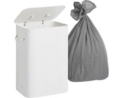 Wasmand 2 vakken - 105 l - bamboe - opvouwbaar - wit