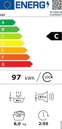 AEG TR738AT2B 7000 serie SensiDry - Wasdroger - Warmtepompdroger - 8 kg - Energielabel A+++ — thumbnail 2
