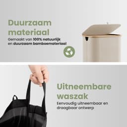 Nince Wasmand - 1 Vak - 100L - Met Deksel - Wassorteerder - Uitneembare Waszakken - Bamboe - Opvouwbaar - Beige — thumbnail 4