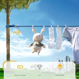 Waslijn Touw van 10M/15M/20M met Clips - Roestbestendig en Weerbestendig Touw voor Buitengebruik en Tuin — thumbnail 3