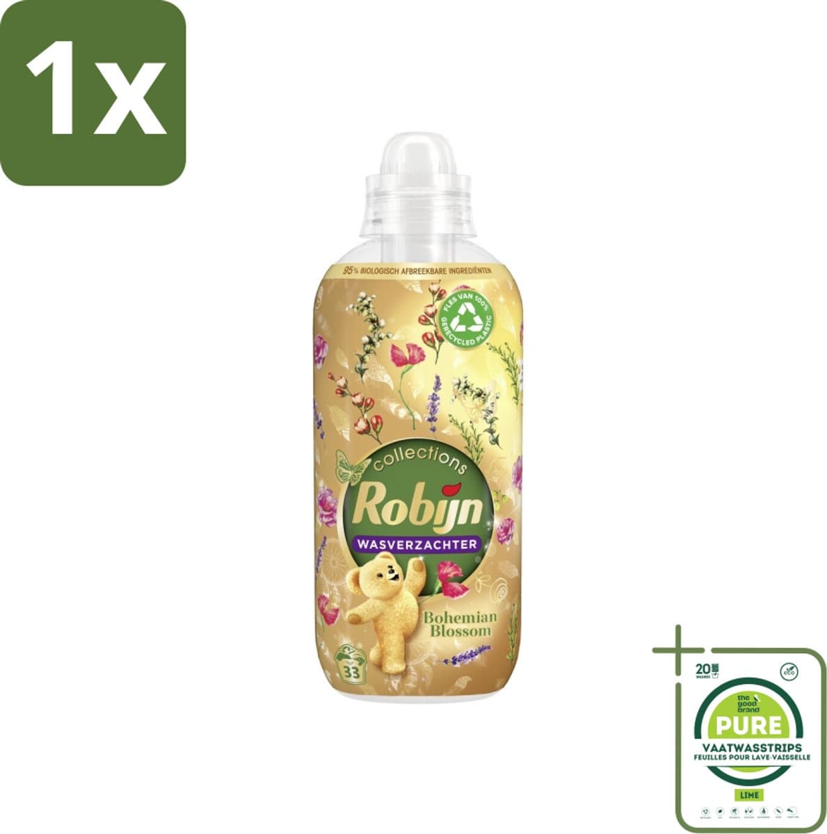 1 x Robijn - Bohemian Blossom - Wasverzachter - 33 Wasbeurten - 825 ml - Wasverzachter - Wasmiddel - Geur - Zachtheid - Essentiële Oliën — afbeelding 1