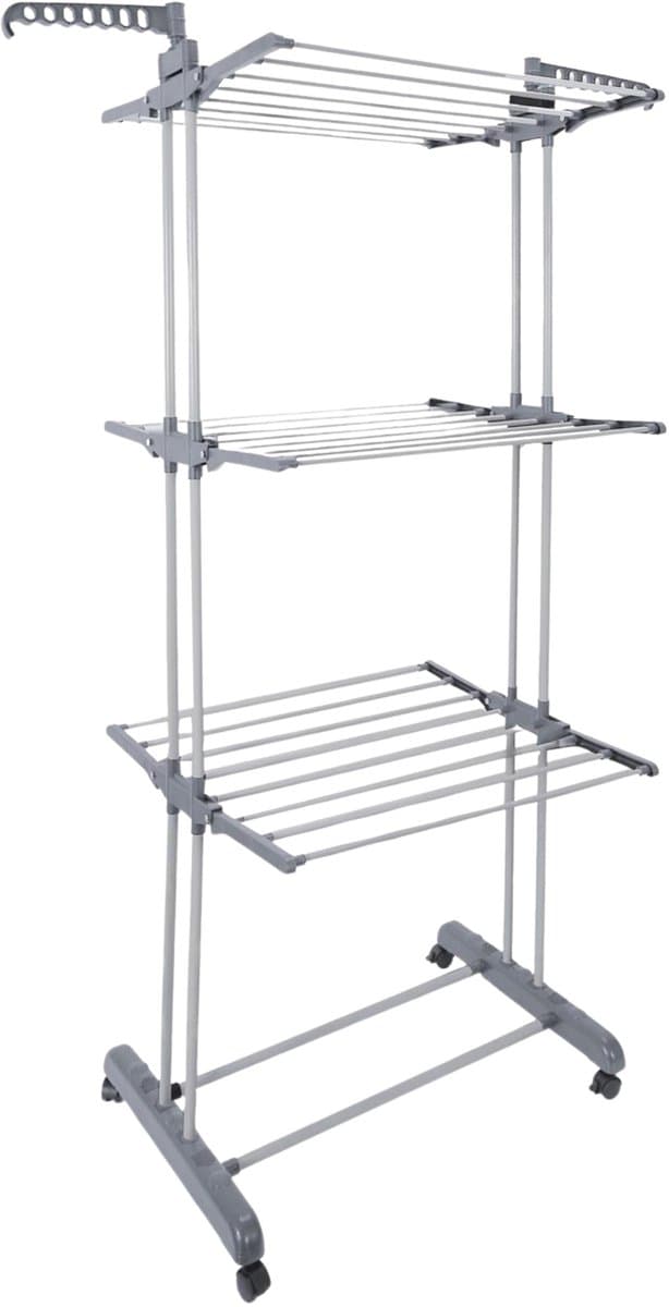 Home Deco Factory Wasrek/droogrek - grijs/wit - metaal - 73 x 64 x 173 cm - staand - drogen — afbeelding 1