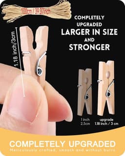 100 Mini Houten Knijpers met 12m Jute Touw voor Foto's en Decoratie — thumbnail 4