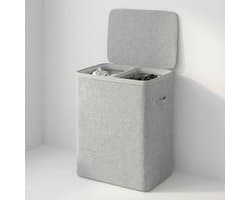 MAZAZU Wasmand met 2 Vakken - 100 Liter - Wassorteerder met Deksel - Uitneembare Waszakken - Lichtgrijs - Opvouwbare Wasbox voor Badkamer & Slaapkamer - 56×40×67 cm — afbeelding 1