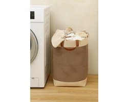 Webzon – Wasmand – Wasmanden – Wasmand inklapbaar – Opvouwbare Wasmand – 30×35×55 cm – Engels design – Jute stof met leren handvatten – Opbergmand – Opvouwbaar en ruimtebesparend – Bruin