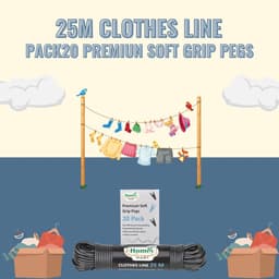 25M Extra Sterke Waslijn - 3,5 mm Dikte voor Binnen en Buiten met 20 Kleding Pinnen — thumbnail 3