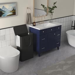 Set van 2 Slanke Wasmanden van 65 Liter – Opvouwbare Smalle Wasmand met Deksel, Verstevigde Bodem en Verlengde Handvatten – Ruimtebesparende Kledingopberger voor Slaapkamer, Badkamer en Wasruimte – Zwart — thumbnail 2